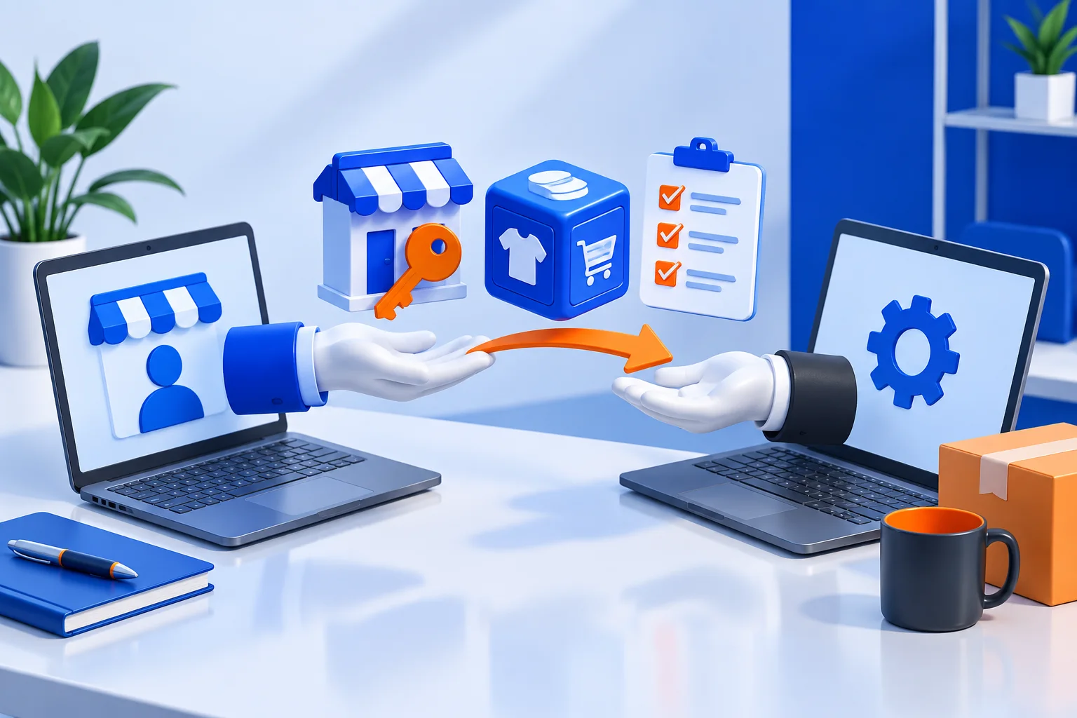 E-ticaret hesabı, ürün verisi ve teslim kontrolünün iş ortağına devri